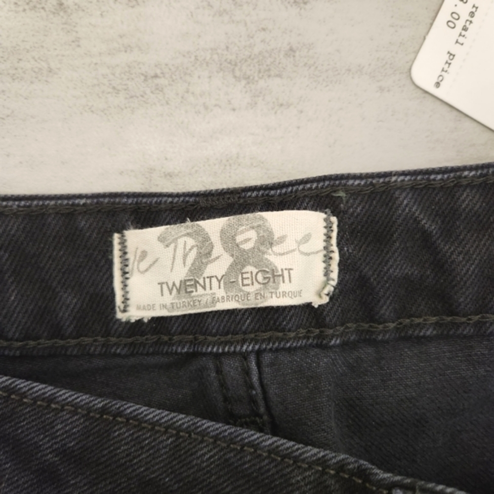 Free People Dakota Straight Leg Destructed Hem High Rise Pitch Black Denim Jeans - Picture 5 of 11